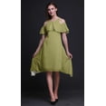 thumbnail image 4 of Bimba Green Leaves Print Womens Chic Style Cold Shoulder Shift Dress Summer Tunic - X-Small, 4 of 6