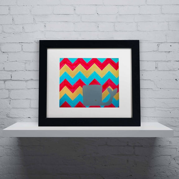 Trademark Fine Art "Pink and Gold Whale Chevron" Canvas Art by Nicole Dietz, White Matte/Black Frame