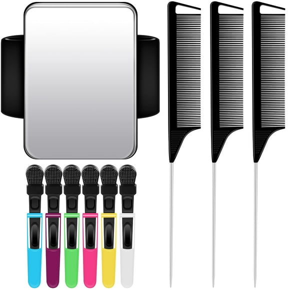 Geiserailie Herramientas de Peinado Pulsera Magnética de Gel y Silicona para Estilistas y Trenzadores Correa de Muñeca Negra con 3 Peines de Cola de Rata y 6 Clips de plástico