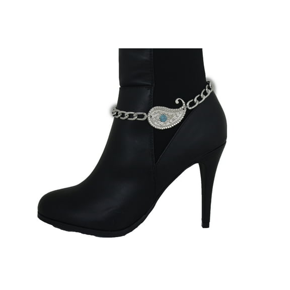 Women Silver Boot Chain Paisley Drop Leaf Shoe Charm Bracelet