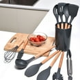 thumbnail image 5 of Juego de utensilios de silicona antiadherente de 2 piezas con mangos de madera redondeados para cocinar y hornear, 5 of 5