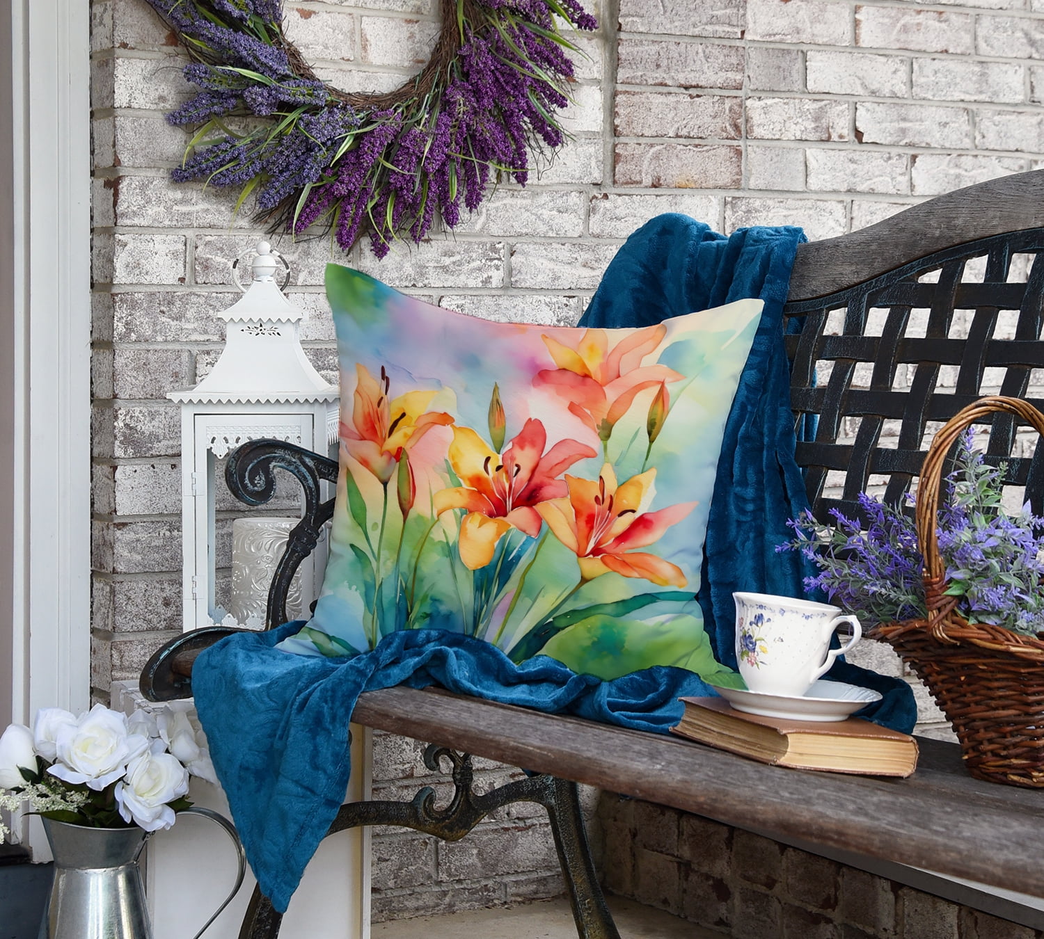 Lilies in Watercolor Throw Pillow 18 in x 18 in
