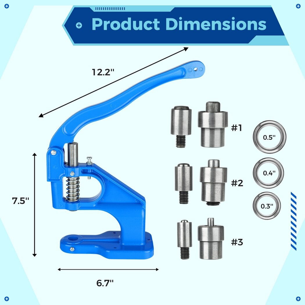 Hand Press Grommet Eyelet Puncher, Heavy Duty Hand Press Eyelet Grommet Machine Punch Tool Kit with 3000 Grommets for Banners Signs Clothing Curtains