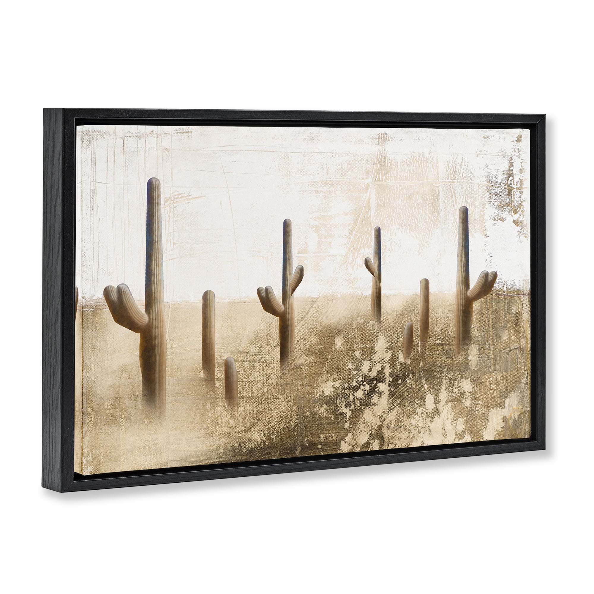 Stupell Industries Sepia Cacti Field Landscape & Nature Painting Black Floater Framed Canvas Art Print Wall Art, 31 x 21