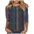 thumbnail image 3 of WRKEKC Casual Tops for Womens, Summer T-Shirts for Women, Women's Trendy Comfortable Round Neck 3/4 Sleeve Striped Printed Casual T-Shirt Blouses, 3 of 6