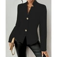 thumbnail image 2 of WTOBBY Women's Casual Solid Color Slim Fit Blazer Jacket Notched Collar Two Button Front Long Sleeve Suit Jacket Professional Office Wear,Black S, 2 of 6