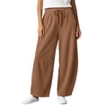 thumbnail image 5 of SAWOBUUN Wide Leg Pants for Womens Corduroy Baggy Barrel Pants High Waisted Drawstring Casual Pants with Pockets, 5 of 8