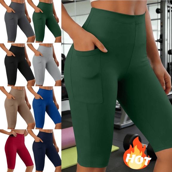 Mifsaly Yoga Shorts with Pockets for Women Seamless High Waisted Biker Shorts Gym Cycling Athletic Running Knee Length Leggings XXL