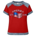 thumbnail image 4 of Lkhaha 250th Anniversary Patriotic T Shirts for Women 4th of July Denim Collar Short Sleeve Casual Crew Neck Glitter Sequin Loose Fit Tops&nbsp;Red XXXXXL, 4 of 4