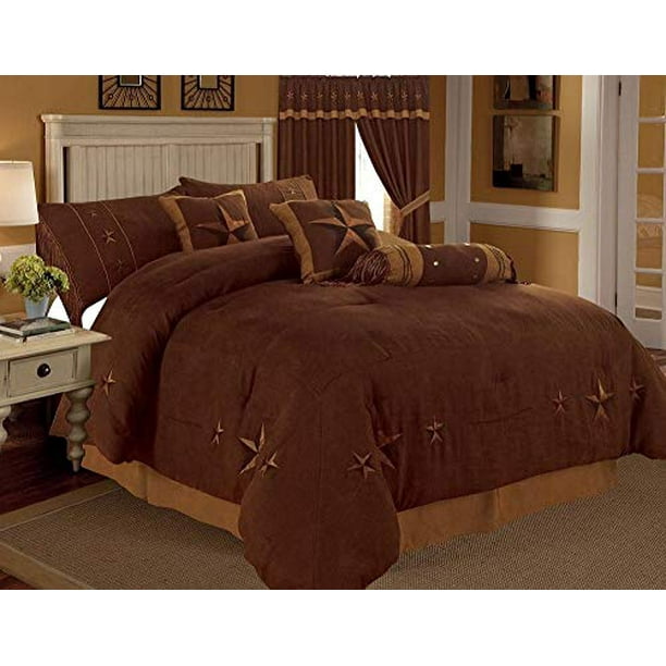 Linen Mart King Comforter 7 Piece Set Rustic Brown Western Gold Texas ...