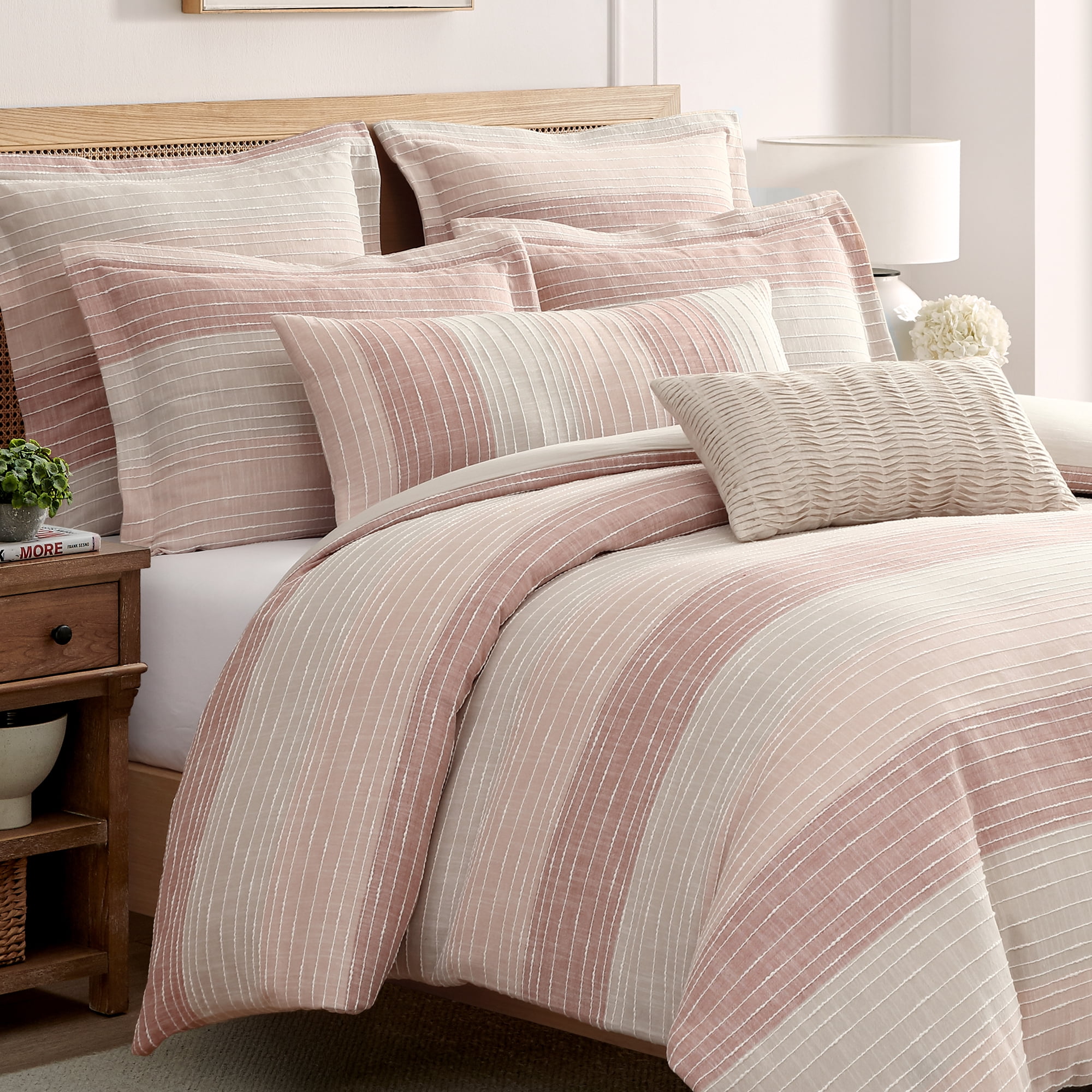 Levtex Home – Sand Stripes Blush Lumbar Pillow – Decorative 14x36in. Pillow Cover – Modern Stitched Stripe Design – Pink and Neutral Tones – Soft Textured Fabric – No Insert Included
