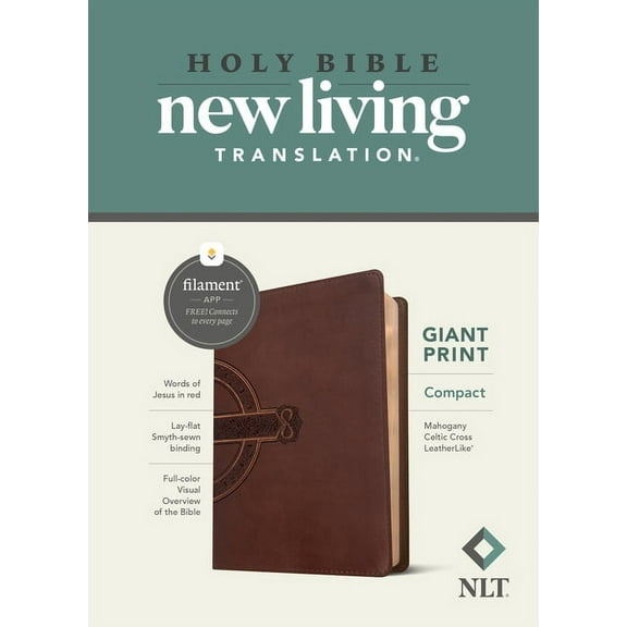NLT Compact Giant Print Bible, Filament Enabled (Leatherlike, Mahogany Celtic Cross, Red Letter), (Hardcover)