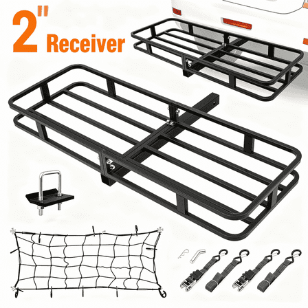 Naipo Hitch Cargo Carrier,53"x19"x5" 500lb Heavy-Duty Tow Hitch Cargo Basket with Net&Stabilizer&Ratchet Straps,2" Receiver for SUV/Car,Camping