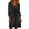 thumbnail image 2 of Women's Party Dress Sequin Dress Long Sleeve Sexy Fashion Casual Splicing Bodycon Midi Dress for Winter Holiday Party,Black,L, 2 of 5