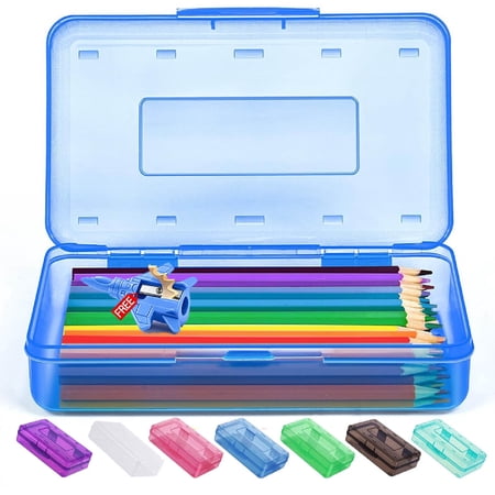 KOYPTL Large Pencil Case Hard Plastic Pencil Box Clear Snap-Tight Lid Stackable Pen Crayon Case for Back to Elementary Middle College Small Stationery Office Supplies Class Travel Organizer Purple