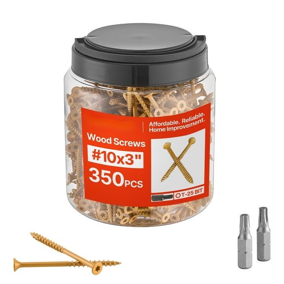 KFFKFF 350 PCS Wood Screws, #10 x 3-Inch, Rust-Resistant Coated Deck Screws with Torx/T25 Star Drive, Outdoor Screws with 2 Screw Connectors for Decking, Fencing, and Framing