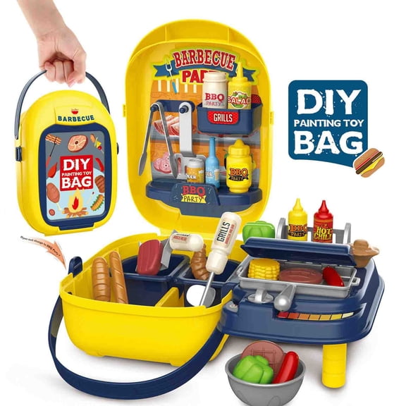 2 in 1 Pretend Play Carry Bag Set for Kids Ages 3 , Doctor Kit Beauty Salon Ice Cream Dough BBQ Grill Role Play Toys, Educational Toddler Toys for Boys Girls Birthday Gifts