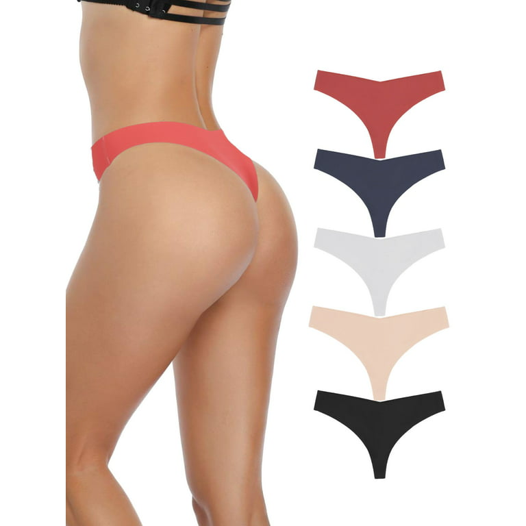 Seamless Thongs For Women No Show Thong Underwear Women 5 Pack, Pattern  Design, L