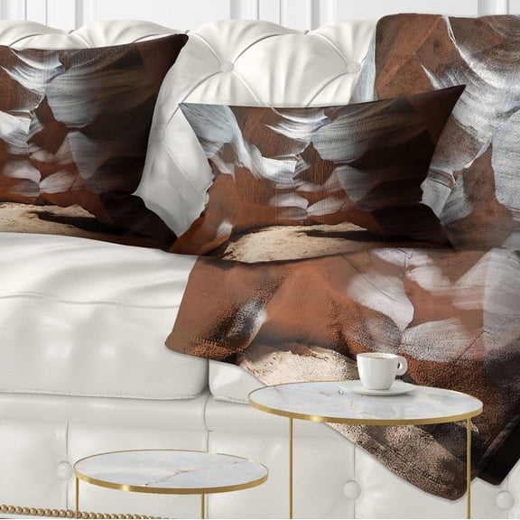 Designart Antelope Canyon Dark Inside - Landscape Photo Throw Pillow - 12x20