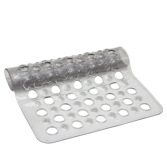 Kenney® Inside the Shower Vinyl Bath Mat with Suction Cups and Large Drain Holes, 27" L x 14.5" W , Grey