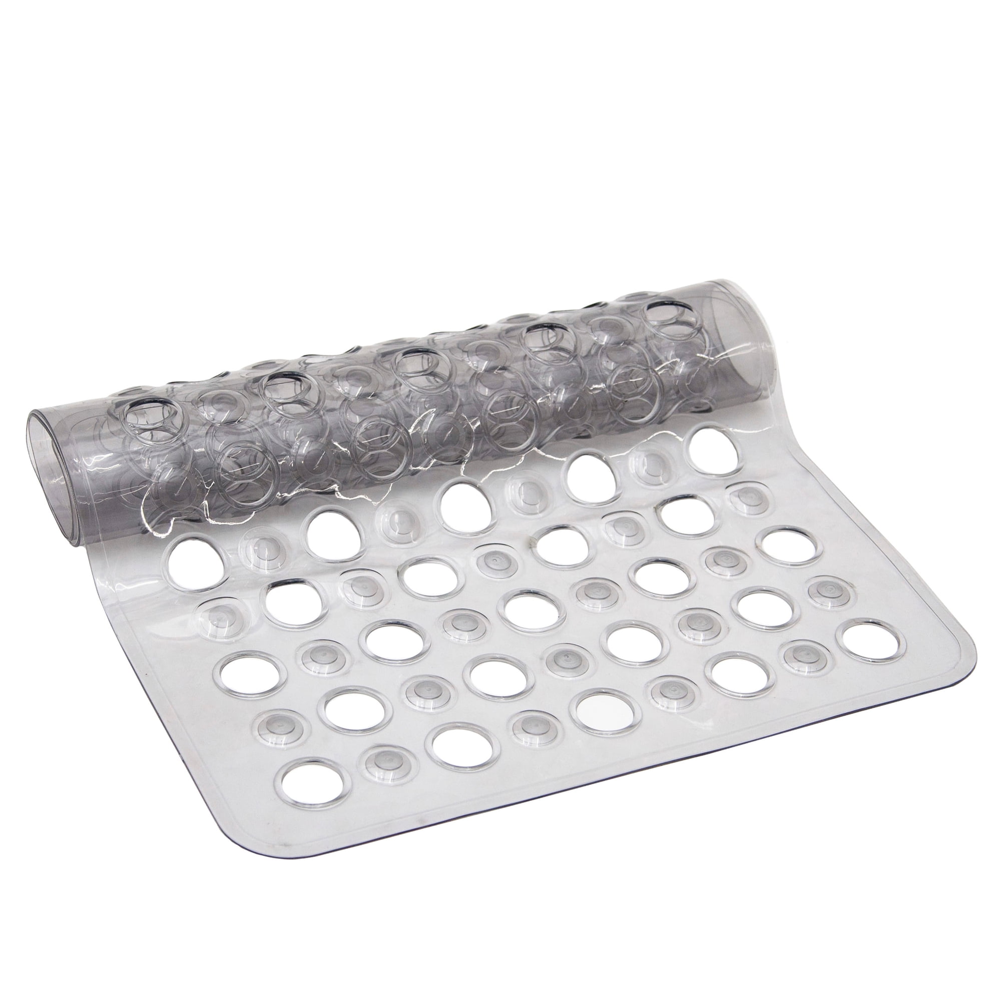 Kenney Vinyl Bath Mat with Suction Cups and Large Drain Holes, 27" x 14.5", Grey