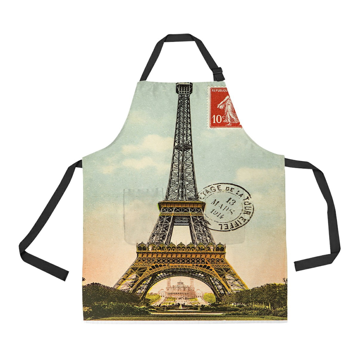 Afidomu Kitchen Apron - Paris Eiffel Tower Design, Pink Waterproof Apron For Cooking & Baking (31x27 Inches)