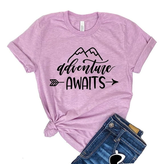 Adventure Awaits T-shirt Women's Camping Tee Backpacking Tshirt Gift For Traveller Hiking Shirts Wanderlust Shirt