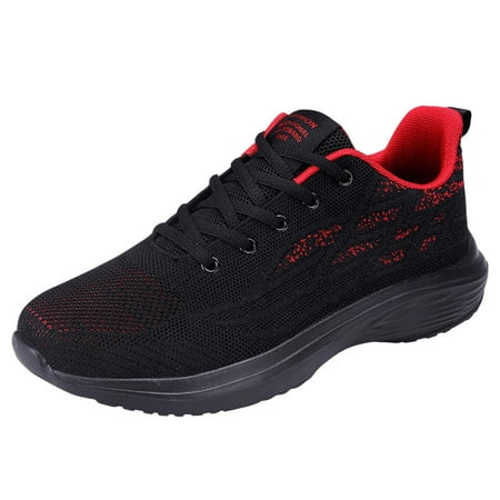 

nsendm Hiking Sneakers Mens No Laces Ladies Fish Wedge Mouth Breathable Strap Canvas Sneakers for Men Size 13 Red 8.5