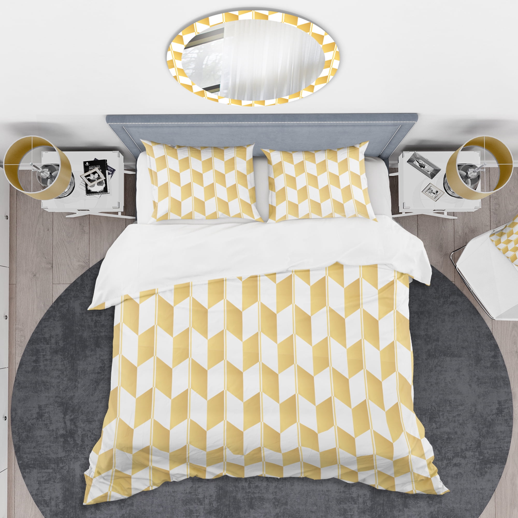 Designart 'Gold And White Geometric Pattern I' Mid-Century Modern Duvet Cover Set