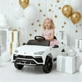 thumbnail image 2 of Rock Wheels Licensed Lamborghini Urus Ride On Truck Car Toy, 12V Battery Powered Electric 4 Wheels Kids Toys w/ Parent Remote Control, Foot Pedal, Music, Aux, LED Headlights, 2 Speeds (White), 2 of 9