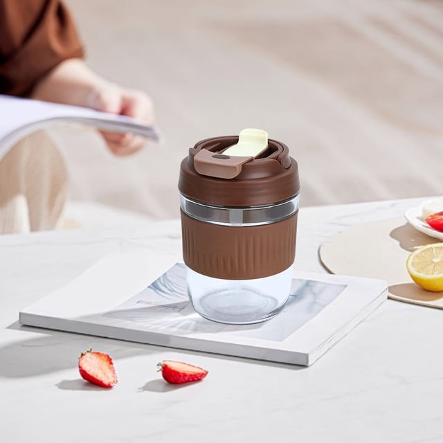 Straw Cup Portable Cute Car Cup Dual Use Macaron Colors Double Lid Design for Daily Hydration, Brown