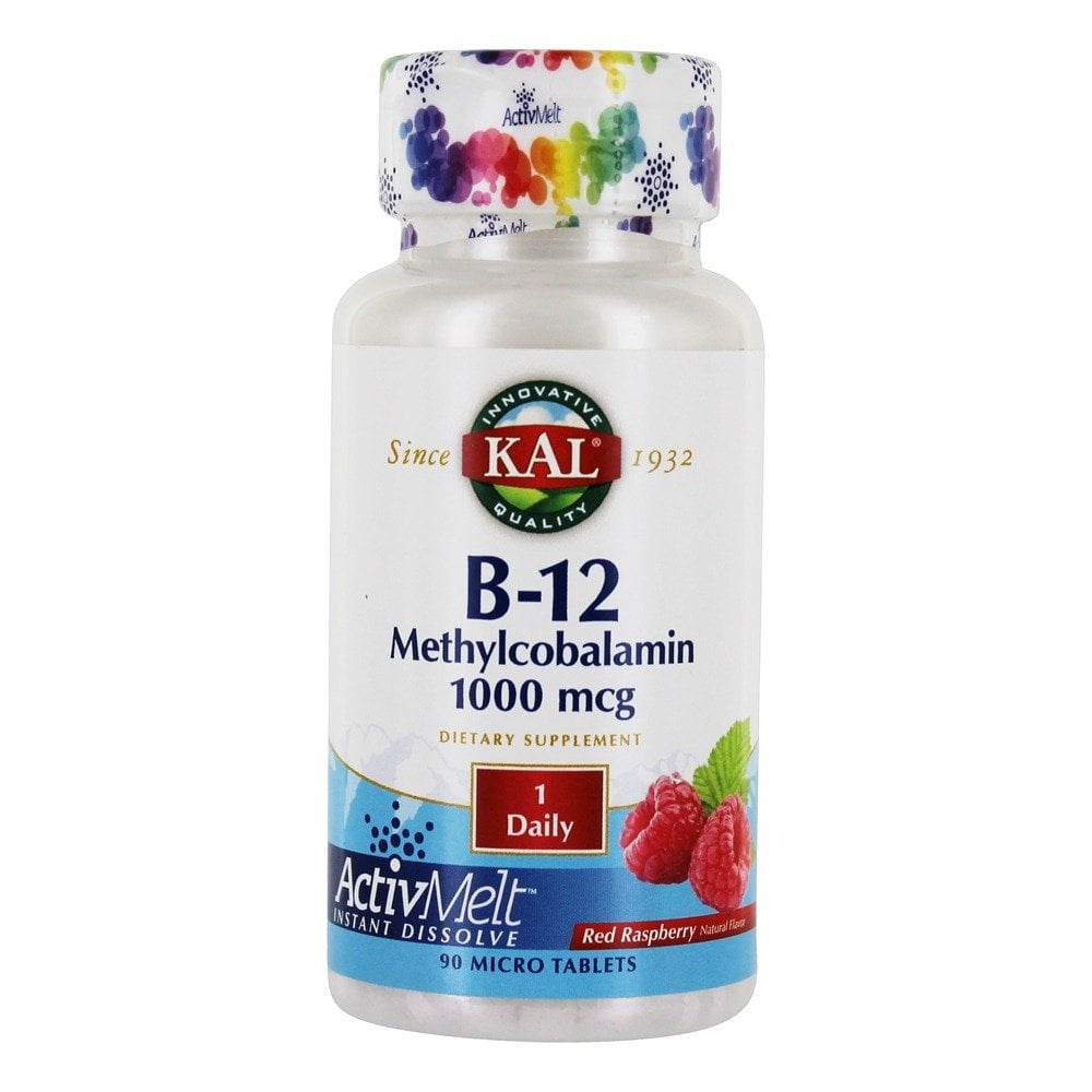 KAL B-12 Methylcobalamin ActivMelt 1000 Mcg | Natural Raspberry Flavor ...