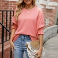 thumbnail image 4 of Womens Tops Women's Summer Casual And Loose Solid Color Round Neck T-shirt With Haif Sleeve Casual Top, 4 of 7