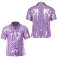 thumbnail image 7 of iiniim Mens Short Sleeve Shiny Button up Blouse T Shirt for Party and Clubbing Purple 3XL, 7 of 7