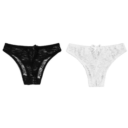 (2-Pack) Kcodviy 1Pc Women Plus Thong Floral Underwear Plus Size Tulle Skirt Brief Crotchless Lace Panty