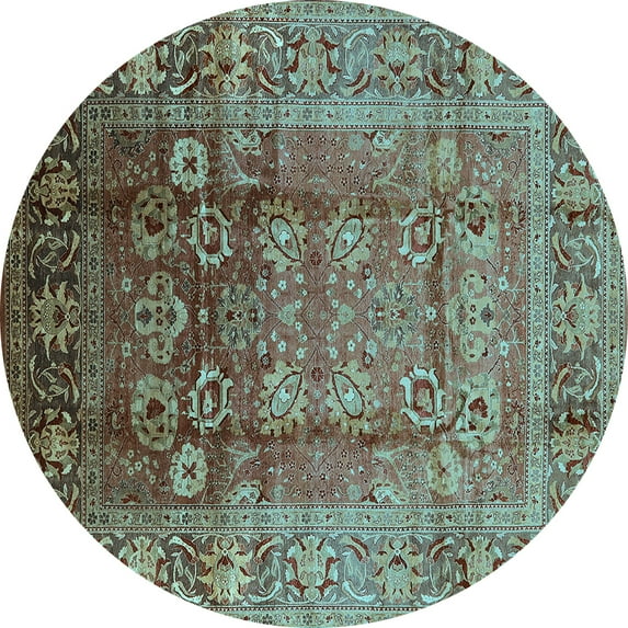 Ahgly Company Indoor Round Oriental Light Blue Industrial Area Rugs, 4' Round