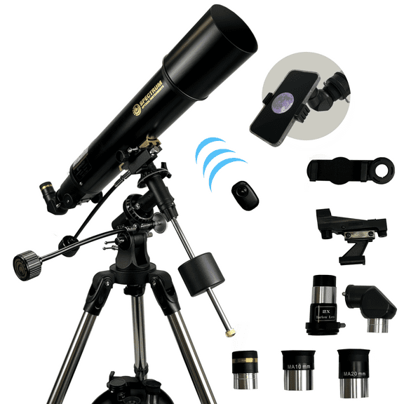 PolarLink 102EQ Refractor Telescope – 102mm 4 inches aperture 660mm Focal Length Telescope - German Equatorial Telescope with Slow Motion Control – Bonus Smartphone Adapter and remote