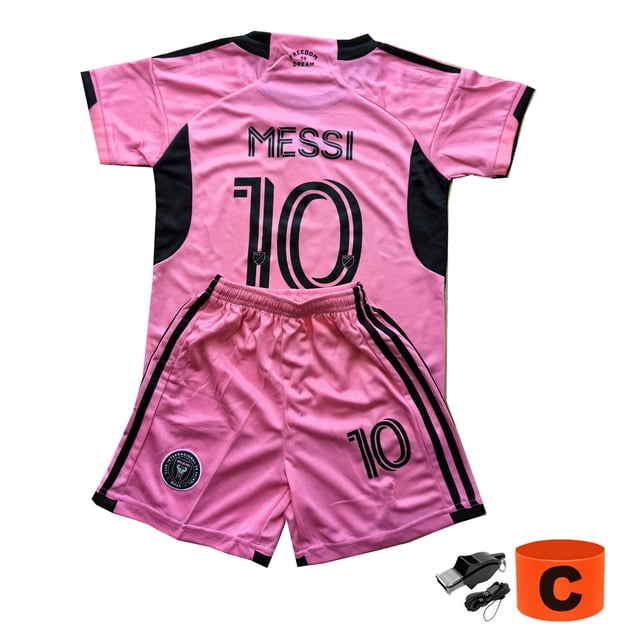 Camiseta de fútbol rosa para niños Messi Fan Miami - Uniforme de fútbol juvenil FC 22