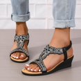 thumbnail image 2 of SACFOF Womens Wedge Sandals Flower Low Heel Dressy Sandals Elastic Ankle Strap Rhinestone Sandals Summer Comfortable Shoes, 2 of 5