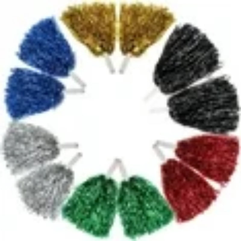 12PCS Pom Poms Cheerleading Metallic Foil Cheer Pom Poms with Plastic Handles for Rooters Cheering Squad Team Spirit Sports
