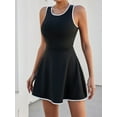thumbnail image 5 of Women's Black Sleeveless Athletic Dress with White Stripes - Breathable High-Waisted Tennis Skirted Dress, Slim Fit Gym & Workout Activewear for Spring/Summer/Fall, Tennis Dress, 5 of 6