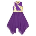 thumbnail image 5 of Zaldita Kids Girls Metallic Shiny Chiffon Praise Dance Dress Asymmetrical Hem Lyrical Ballet Modern Dance Costume Purple 16, 5 of 7