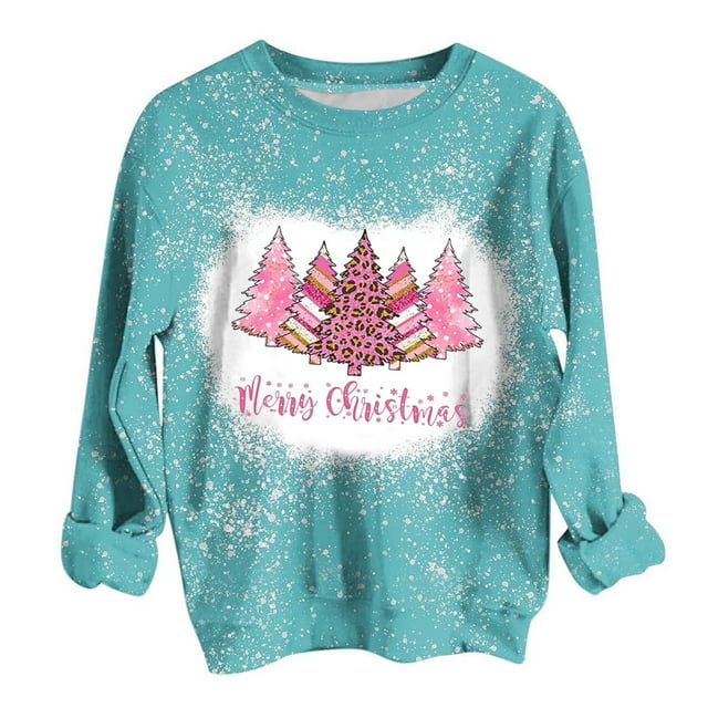 Qertyioot Sweat-Shirt Décontracté de Noël pour Femmes, Manches Longues Col Rond Imprimé Ample