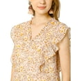 thumbnail image 7 of MODA NOVA Junior's Ruffle Blouse V Neck Cap Sleeves Floral Tops Khaki M, 7 of 7