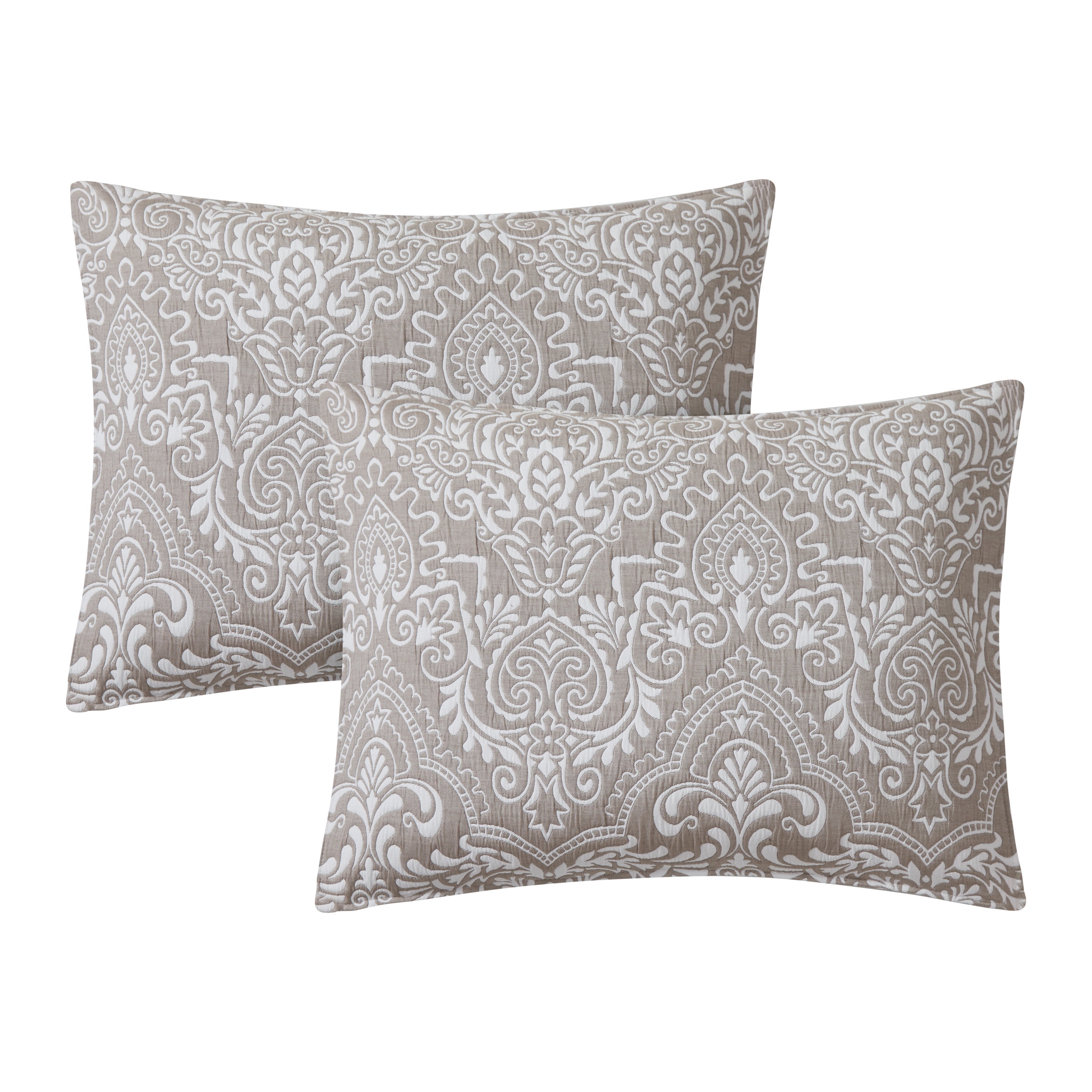 Ojai Medallion Stripe Taupe 3-Piece All-Season Soft Woven Matelasse Jacquard Reversible Cotton Blend Quilt Set - Full/Queen