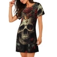 thumbnail image 2 of Pofeuu Classical Rose Crown Skull Print Women's Loose Fit Short Sleeve Nightgown, Comfortable Sleep Dress for Women, Casual Lounge Sleepwear, Soft Cotton Sleep Dress, 2 of 6
