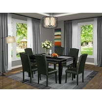 DUEN7-BLK-69 7Pc Rectangular 60 Inch Dining Table And Six Parson Chair With Black Leg And Pu Leather Color Black