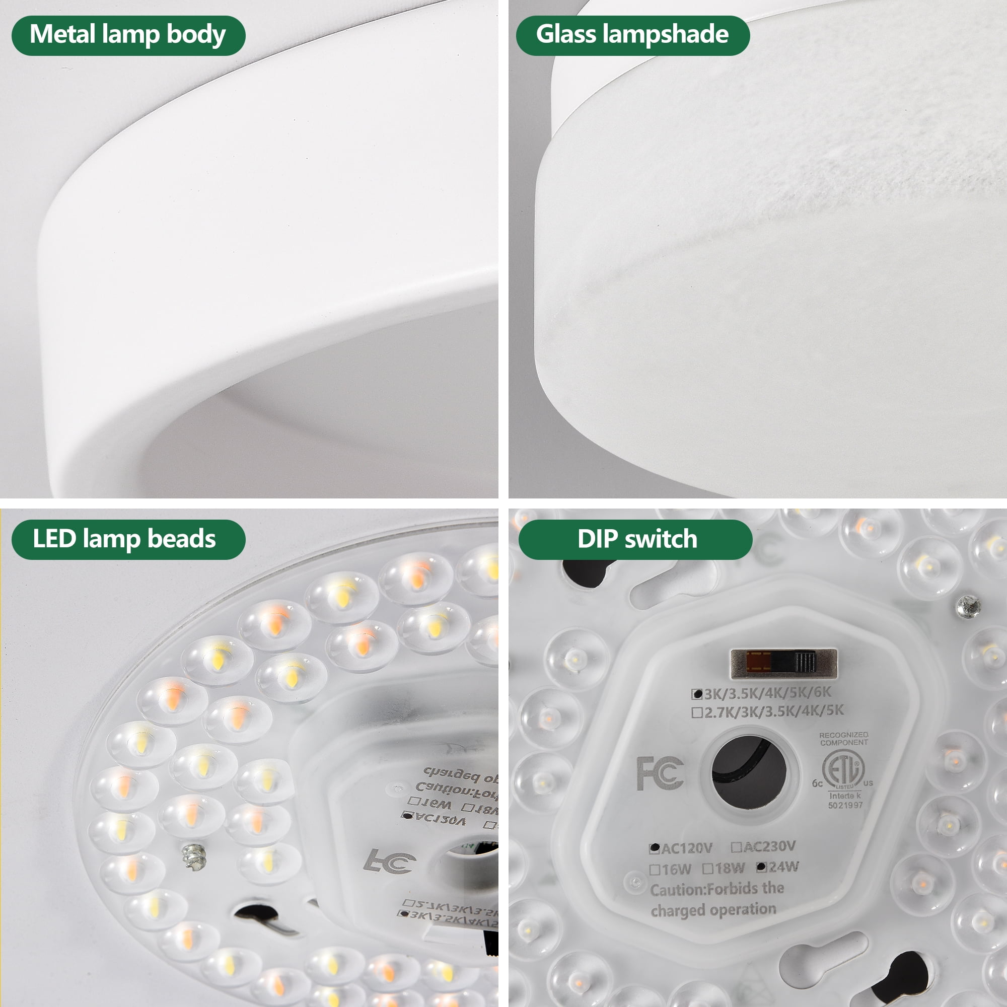 12 Inch LED Flush Mount Ceiling Light, 24W Low Profile Round Ceiling Lamp, Slim Modern Close to Ceiling Light Fixture for Bedroom, Living Room, Dining Room, Hallway, Kitchen, White