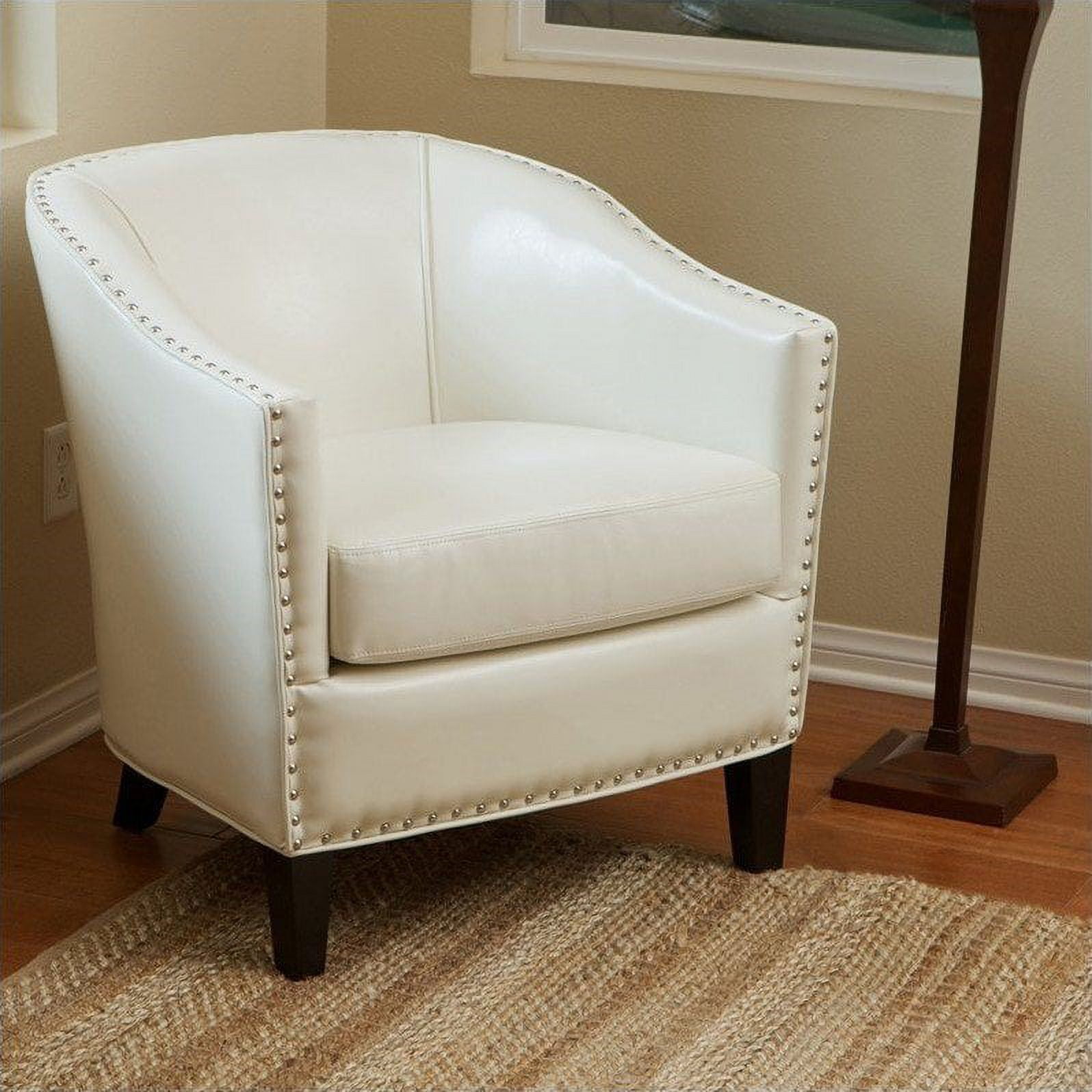 Noble House Jeremy Leather Club Barrel Chair in Ivory Walmart