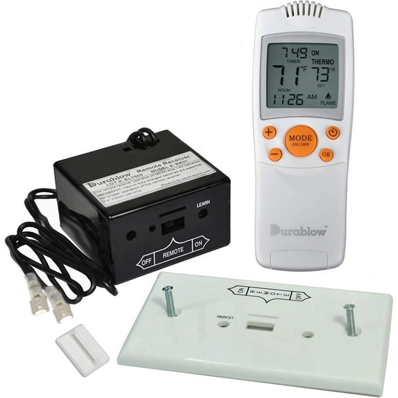 Durablow TR1003 Kit de Télécommande pour Foyer à Gaz Cheminée Marche/arrêt + Thermostat + Minuterie pour Vanne Millivolt, Module IPI, Remplace Interrupteur Mural Ou Thermostat